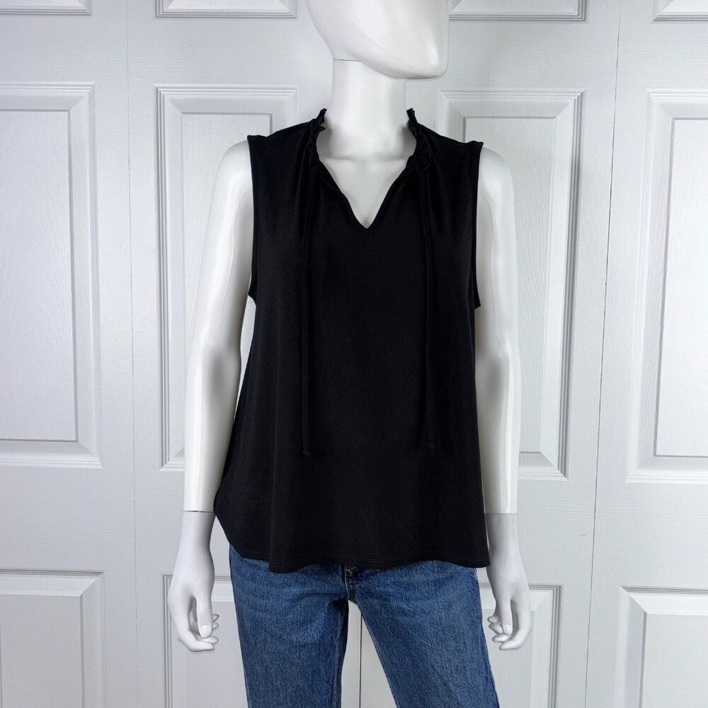 Sleeveless V-Neck Tie Detail Top - Black